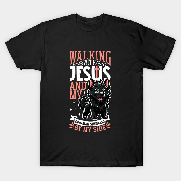 Jesus and dog - Croatian Sheepdog T-Shirt by Modern Medieval Design